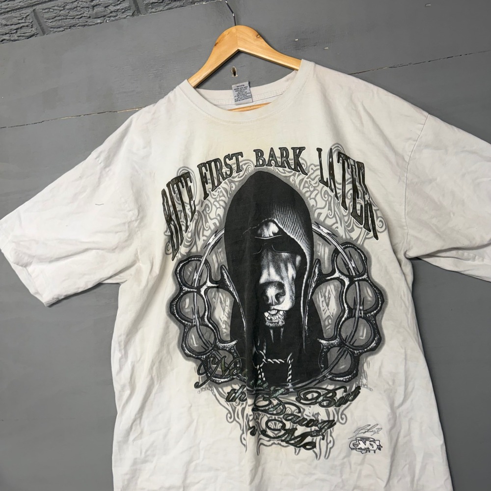 GiveMeFace Mens White Bite First Bark Later Graphic T-Shirt XXL‎ GMF Streetwear